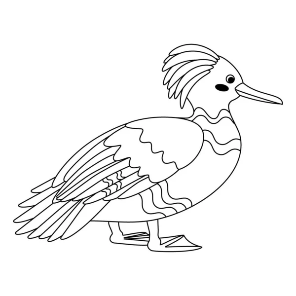 Mignon Oiseau Canard Dessin Animé Art Linéaire Illustration Vectorielle Isolée — Image vectorielle