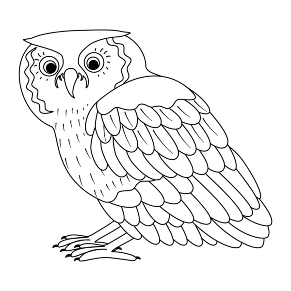 Mignon Oiseau Hibou Dessin Animé Art Linéaire Illustration Vectorielle Isolée — Image vectorielle