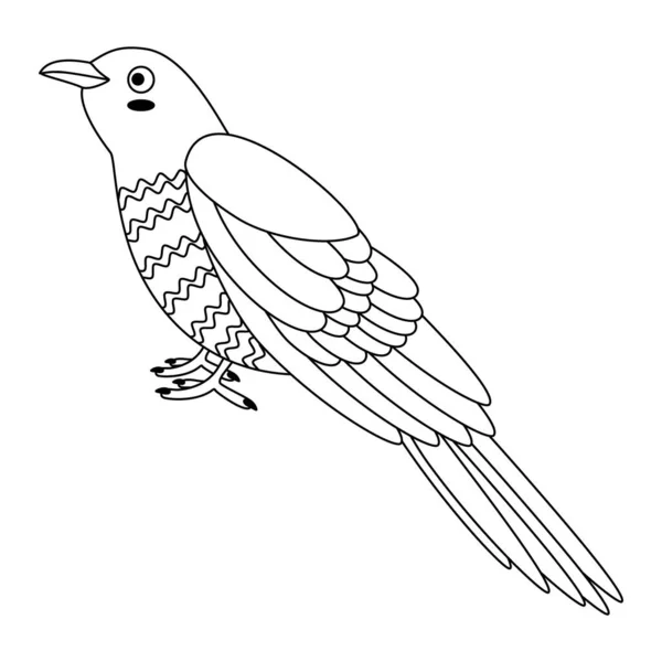 Lindo Pájaro Cuco Dibujos Animados Arte Línea Ilustración Vectorial Aislada — Vector de stock
