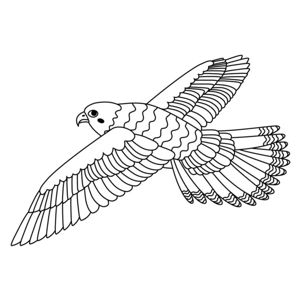Carino Uccello Falco Dei Cartoni Animati Linea Art Illustrazione Vettoriale — Vettoriale Stock