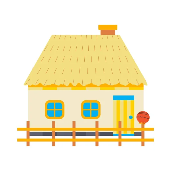 Ukrán Ház Kerítéssel Tetővel Ukrán Szimbólumok Lapos Vektor Illusztráció Elszigetelt — Stock Vector