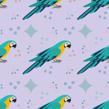 Papağan kuşu desenli. Düz vektör illüstrasyonu.