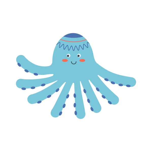 Chobotnice Mořské Zvíře Obyvatel Mořského Světa Roztomilé Podvodní Stvoření Ploché — Stockový vektor