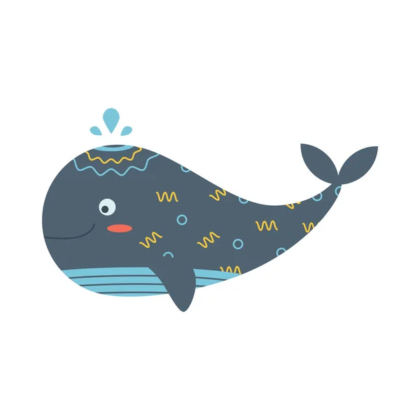 Wieloryb Morskie Zwierzę Mieszkaniec Świata Morskiego Słodkie Podwodne Stworzenie Płaska — Wektor stockowy