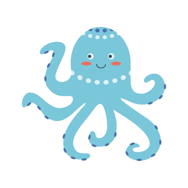 Chobotnice Mořské Zvíře Obyvatel Mořského Světa Roztomilé Podvodní Stvoření Ploché — Stockový vektor