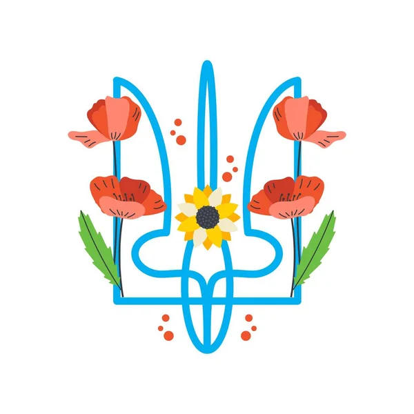 Παλτό Της Ουκρανίας Λουλούδια Παπαρούνας Ηλιοτρόπια Ουκρανικά Σύμβολα Διανυσματική Επίπεδη — Διανυσματικό Αρχείο