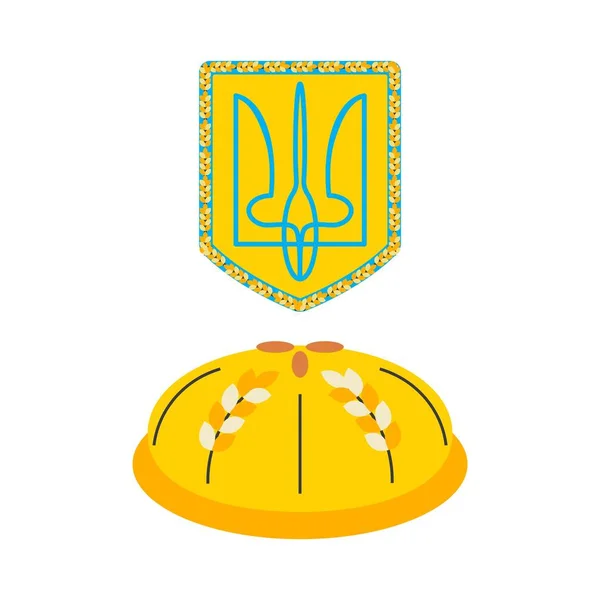ウクライナとローフ パンの腕のコート ウクライナのシンボル 白を基調としたベクトルフラットイラスト — ストックベクタ