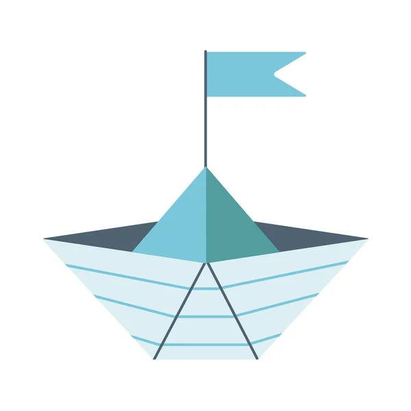 Barca Blu Carta Con Bandiera Illustrazione Vettoriale Piatta Isolata Sfondo — Vettoriale Stock