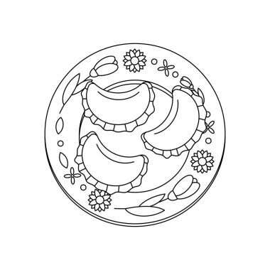 Tabakta hamur köftesi. Ukrayna sembolleri. Çizgi çalışması. Vektör illüstrasyonu beyaz arkaplanda izole edildi.