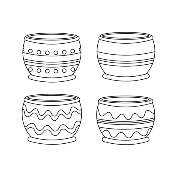 Pots Pitchers Jugs Ornaments Ukrainian Symbols Line Art Vector Illustration — Stock Vector