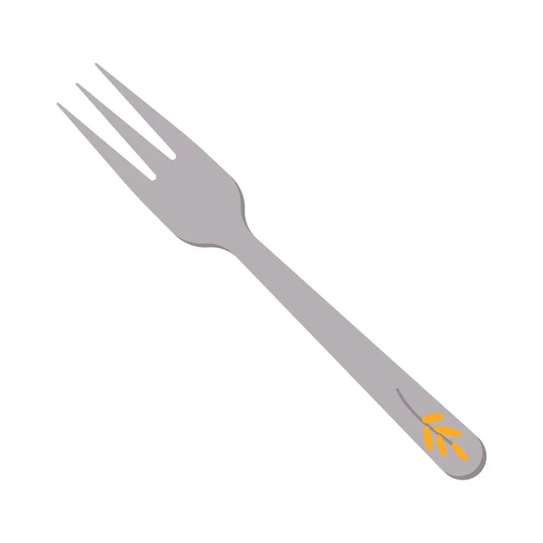 吃东西 餐叉上有三支叉子 柄上有花饰 白色背景上孤立的平面矢量图解 — 图库矢量图片