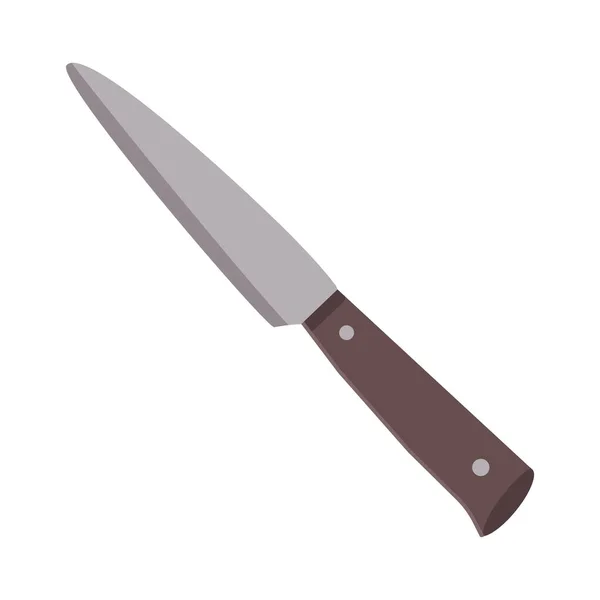 Bulaşıklar Ahşap Saplı Bir Mutfak Bıçağı Düz Vektör Çizimi Beyaz — Stok Vektör