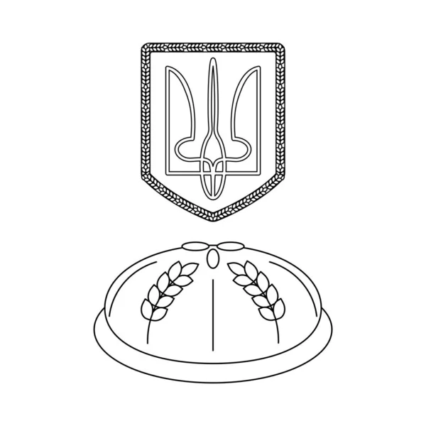 Wappen Der Ukraine Und Laib Brot Ukrainische Symbole Linienkunst Vektor — Stockvektor