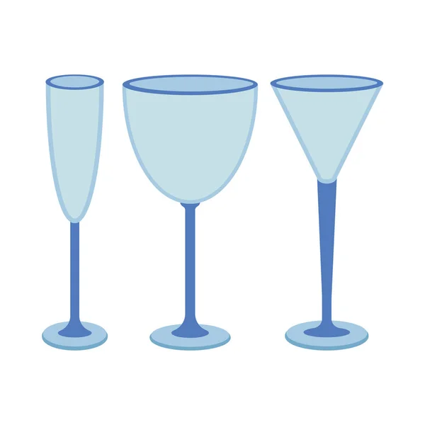 Посуд Набір Келихів Коктейлів Шампанського Келихів Плоска Векторна Ілюстрація Ізольована — стоковий вектор