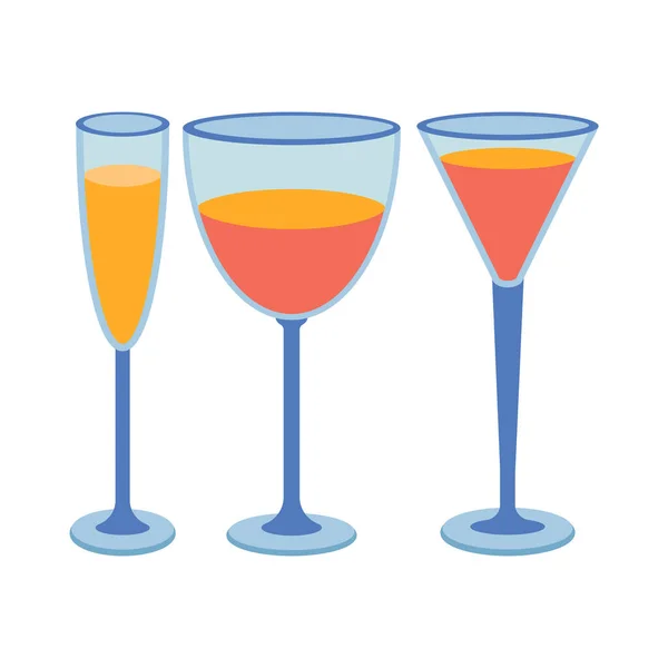 Gerichte Ein Glas Cocktail Champagner Weinglas Mit Einem Getränk Flache — Stockvektor