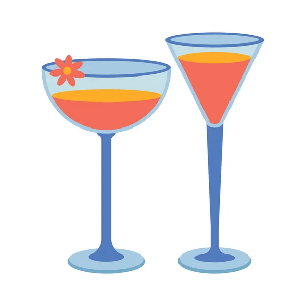 Gerichte Ein Satz Glas Cocktail Weinglas Mit Einem Getränk Flache — Stockvektor