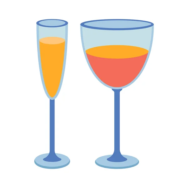 Gerichte Ein Glas Cocktail Champagner Weinglas Mit Einem Getränk Flache — Stockvektor