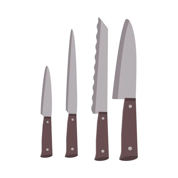 Блюда Набор Кухонных Ножей Плоская Векторная Иллюстрация Белом Фоне — стоковый вектор
