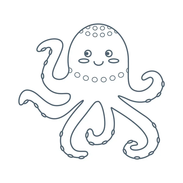 Chobotnice Mořské Zvíře Obyvatel Mořského Světa Roztomilé Podvodní Stvoření Linkové — Stockový vektor