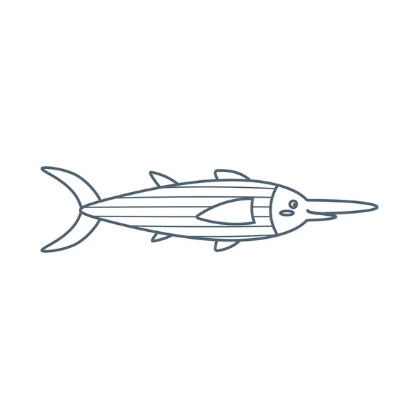 Svärdfisk Havsdjur Invånare Havsvärlden Söt Undervattensvarelse Linjekonst Vektor Illustration Isolerad — Stock vektor
