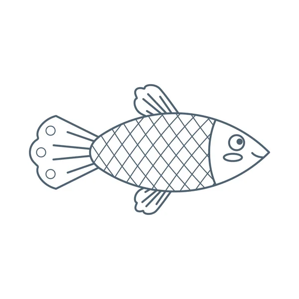 Färgglada Fiskar Havsdjur Invånare Havsvärlden Söt Undervattensvarelse Linjekonst Vektor Illustration — Stock vektor
