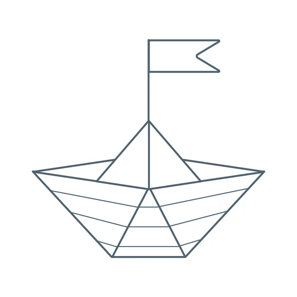 Barca Blu Carta Con Bandiera Illustrazione Vettoriale Piatta Isolata Sfondo — Vettoriale Stock