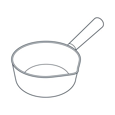 Bulaşıklar. Uzun saplı bir tencere. Çizgi çalışması. Vektör illüstrasyonu beyaz arkaplanda izole edildi.