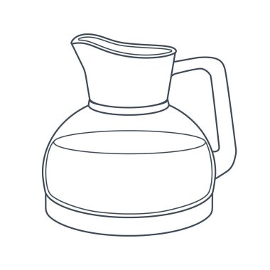 Bulaşıklar. Kahve makinesi, çaydanlık, çaydanlık. Çizgi çalışması. Vektör illüstrasyonu beyaz arkaplanda izole edildi.