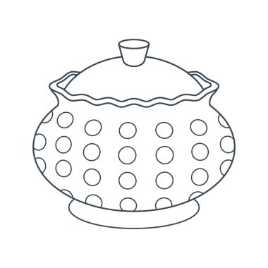 Bulaşıklar. Şeker kasesi, puantiyeli kase. Çizgi çalışması. Vektör illüstrasyonu beyaz arkaplanda izole edildi.