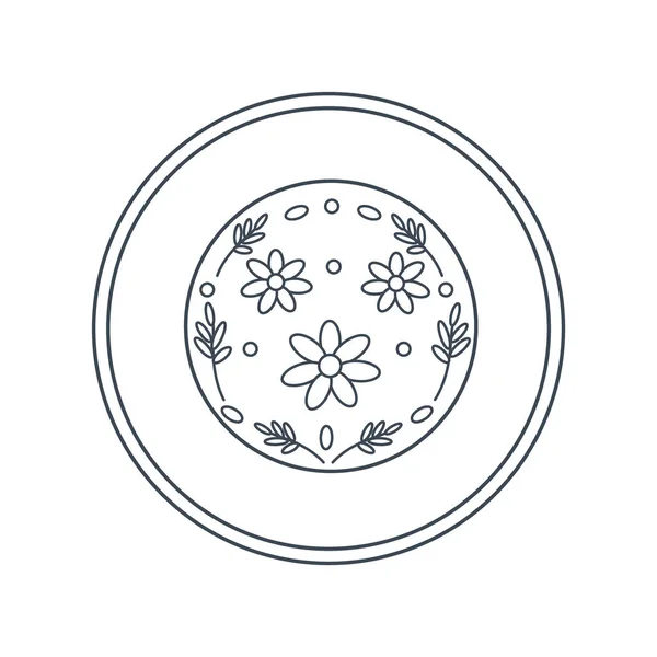 Блюда Тарелка Цветочным Орнаментом Линейное Искусство Векторная Иллюстрация Белом Фоне — стоковый вектор