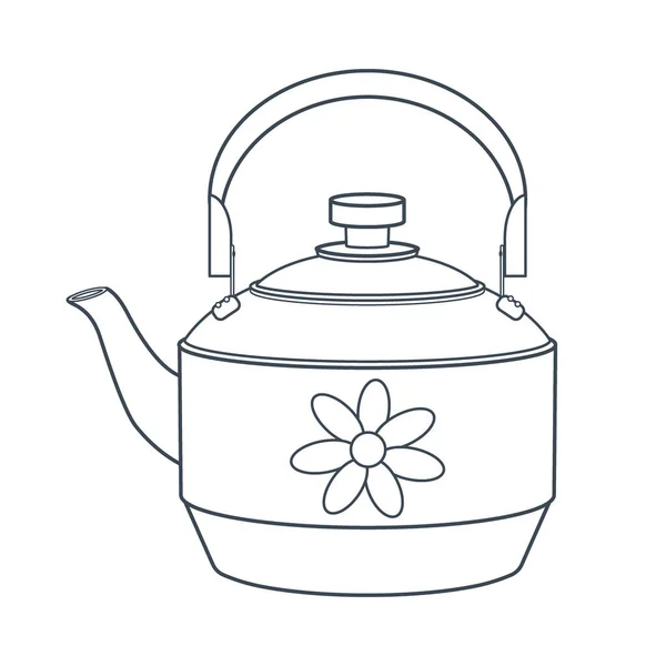 Gerichte Eine Teekanne Mit Einer Blume Linienkunst Vektor Illustration Isoliert — Stockvektor