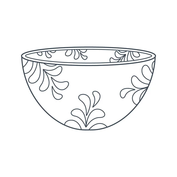 Gerichte Eine Tiefe Schale Für Salat Mit Floralem Schmuck Linienkunst — Stockvektor