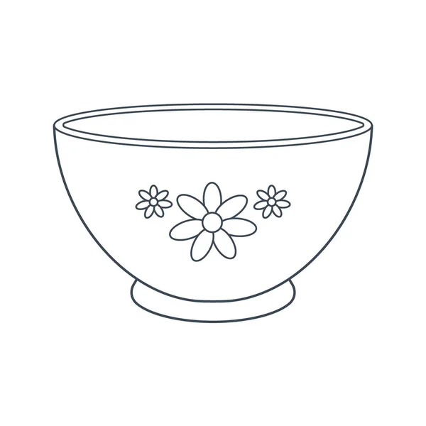 Gerichte Eine Tiefe Schale Für Salat Mit Floralem Schmuck Linienkunst — Stockvektor