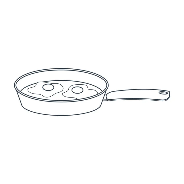 Dishes Green Pan Eggs Line Art Vector Illustration Isolated White — Stock Vector