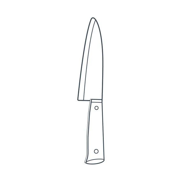 Блюда Кухонный Нож Большим Лезвием Линейное Искусство Векторная Иллюстрация Белом — стоковый вектор