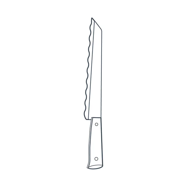 Nádobí Kuchyňský Nůž Vlnitou Čepelí Chleba Linkové Umění Vektorové Ilustrace — Stockový vektor