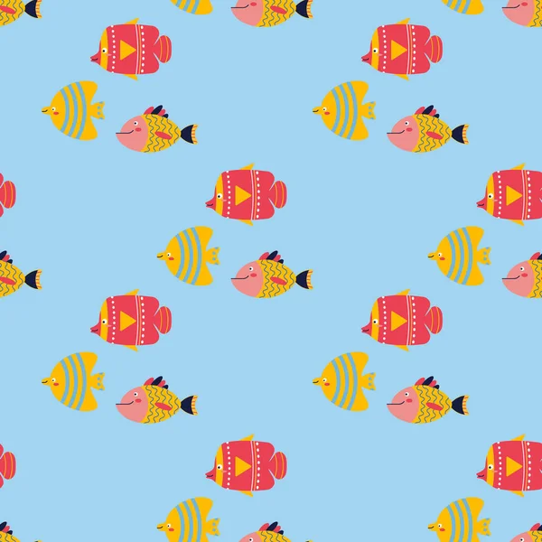 Pattern Marine Theme Fish Ornament Flat Vector Illustration — Stock Vector