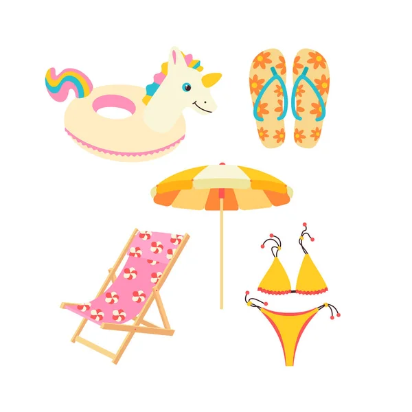 Inflatable Circle Shape Unicorn Slippers Flip Flops Swimsuit Separate Beach — Stock Vector