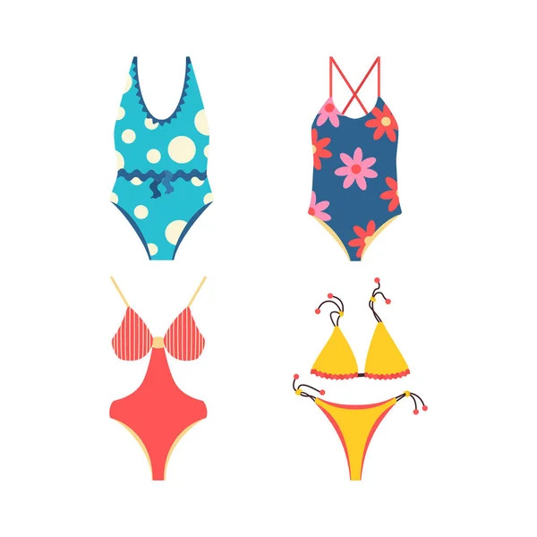 Costume Bagno Compatibile Separato Set Spiaggia Gite Estive Accessori Vacanze — Vettoriale Stock