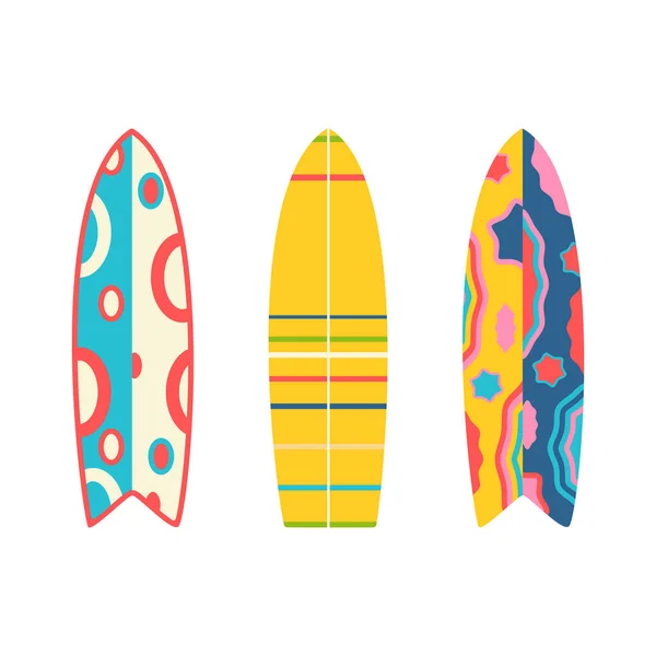 Surfboards Beach Set Summer Trips Vacation Accessories Sea Vacations Flat — Stock Vector