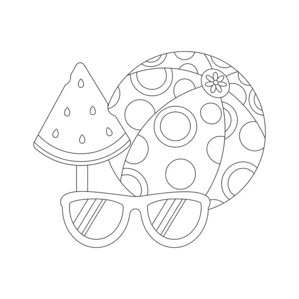 Plážový Set Letní Výlety Sluneční Brýle Melounová Zmrzlina Nafukovací Koule — Stockový vektor
