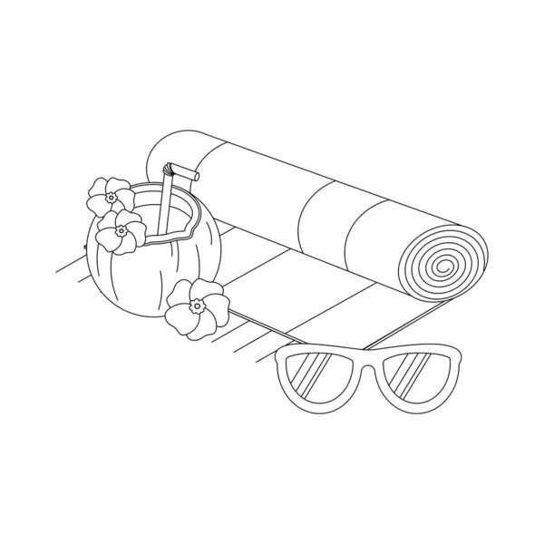 Пляж Летних Поездок Солнечные Очки Коктейльный Кокос Полотенце Плоский Векторный — стоковый вектор