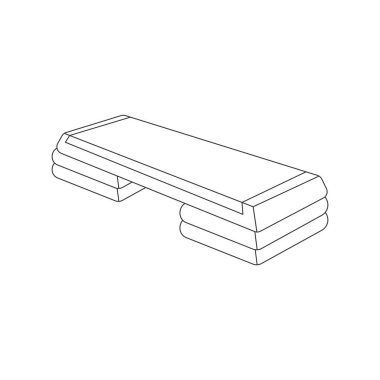 Adım platformu. Çeşitli spor aletleri. Fitness envanteri, spor aksesuarları. Egzersiz malzemesi. Düz vektör çizimi beyaz arkaplanda izole edildi. Satır sanatı.