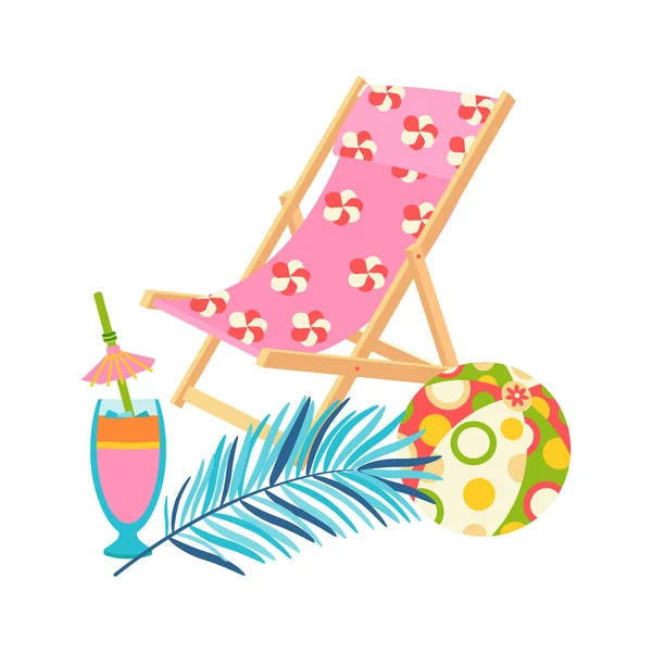Yaz Gezileri Için Kumsal Hazır Kokteyl Sandalye Güneş Yatağı Terlikler — Stok Vektör