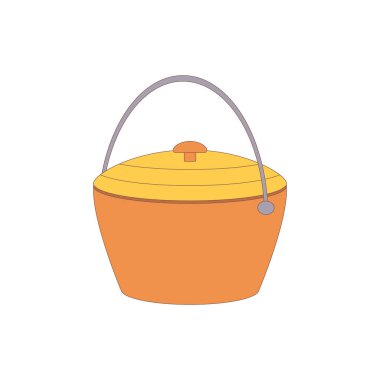 Kazan var. Kamp ve yürüyüş için elementler çizdim. Vahşi doğada hayatta kalma, seyahat, yürüyüş, açık hava eğlencesi, turizm. Düz vektör çizimi beyaz arkaplanda izole edildi.