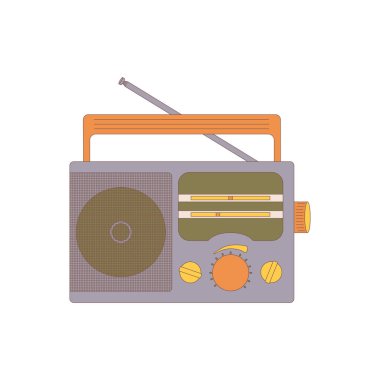 Telsiz. Kamp ve yürüyüş için elementler çizdim. Vahşi doğada hayatta kalma, seyahat, yürüyüş, açık hava eğlencesi, turizm. Düz vektör çizimi beyaz arkaplanda izole edildi.