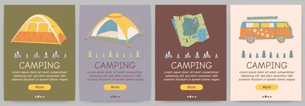 Ensemble Prospectus Promotionnels Pour Camping Les Voyages Randonnée Pique Nique — Image vectorielle