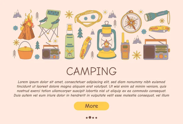 Folheto Promocional Para Camping Viagens Caminhadas Piquenique Ilustração Vetorial Para — Vetor de Stock