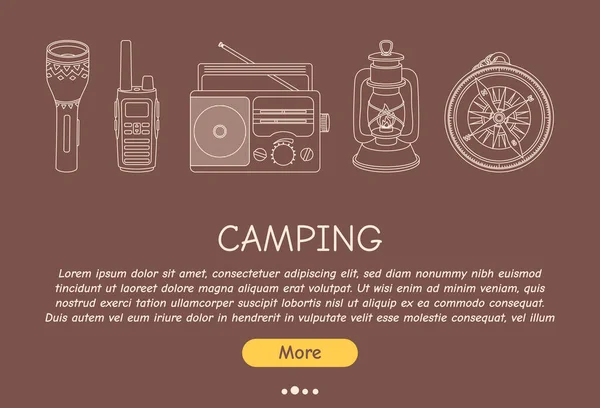 Folheto Promocional Para Camping Viagens Caminhadas Piquenique Ilustração Vetorial Para — Vetor de Stock