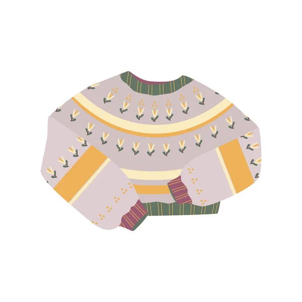 編まれたセーター こんにちは秋 秋の季節の要素 アイコン 白い背景に隔離された平らなベクトル図 — ストックベクタ